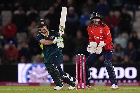 England vs Australia 1st T20I: Australia's Josh Inglis plays a shot against England